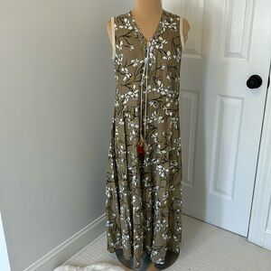 Uffizi 529 Sleeveless Floral Maxi Midi Dress Brown